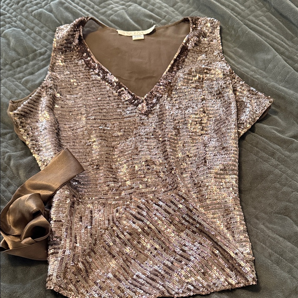 Nougat London Sequin Embellished sleeveless blouse with satin tie